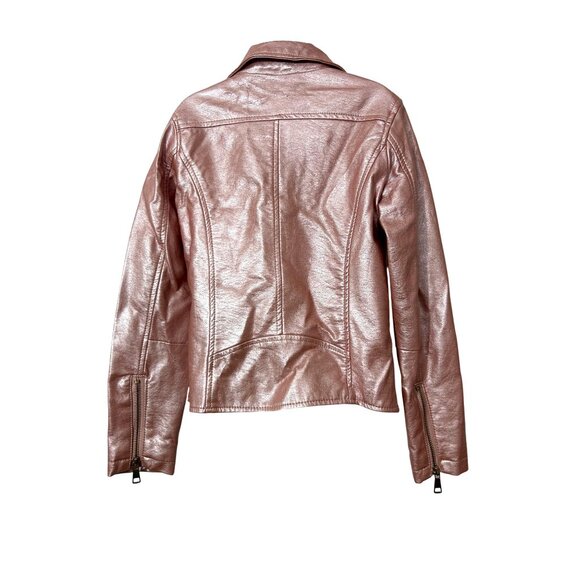 Ci Sono Kids Girl Moto Biker Jacket 8 Metallic Pink Faux Leather Zipper Pockets - Picture 3 of 14